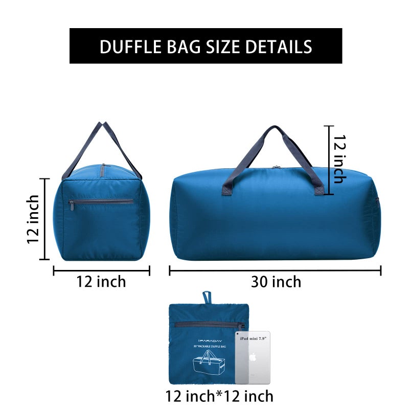iFARADAY Foldable Duffel Bag 30" / 75L Lightweight with Water Rresistant for Travel-Blue - Image 3